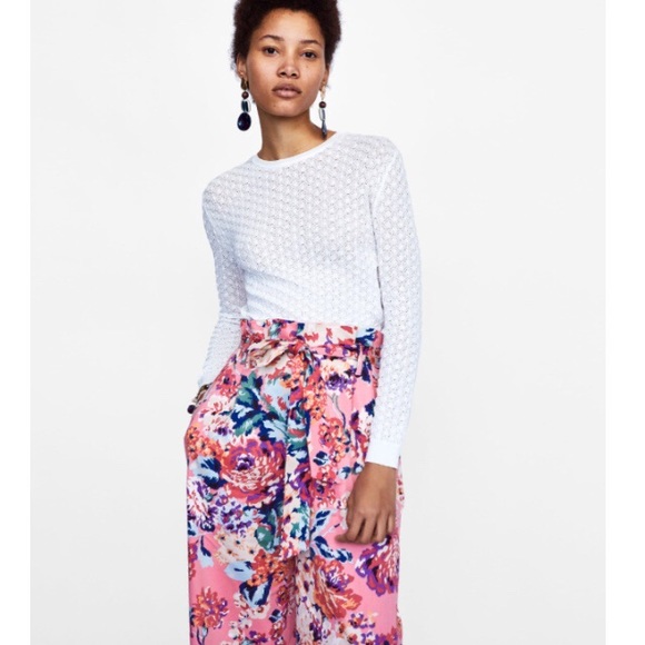 🚫SOLD🚫[ZARA]PAPERBAG WAIST FLORAL PRINT TROUSER - Picture 2 of 8